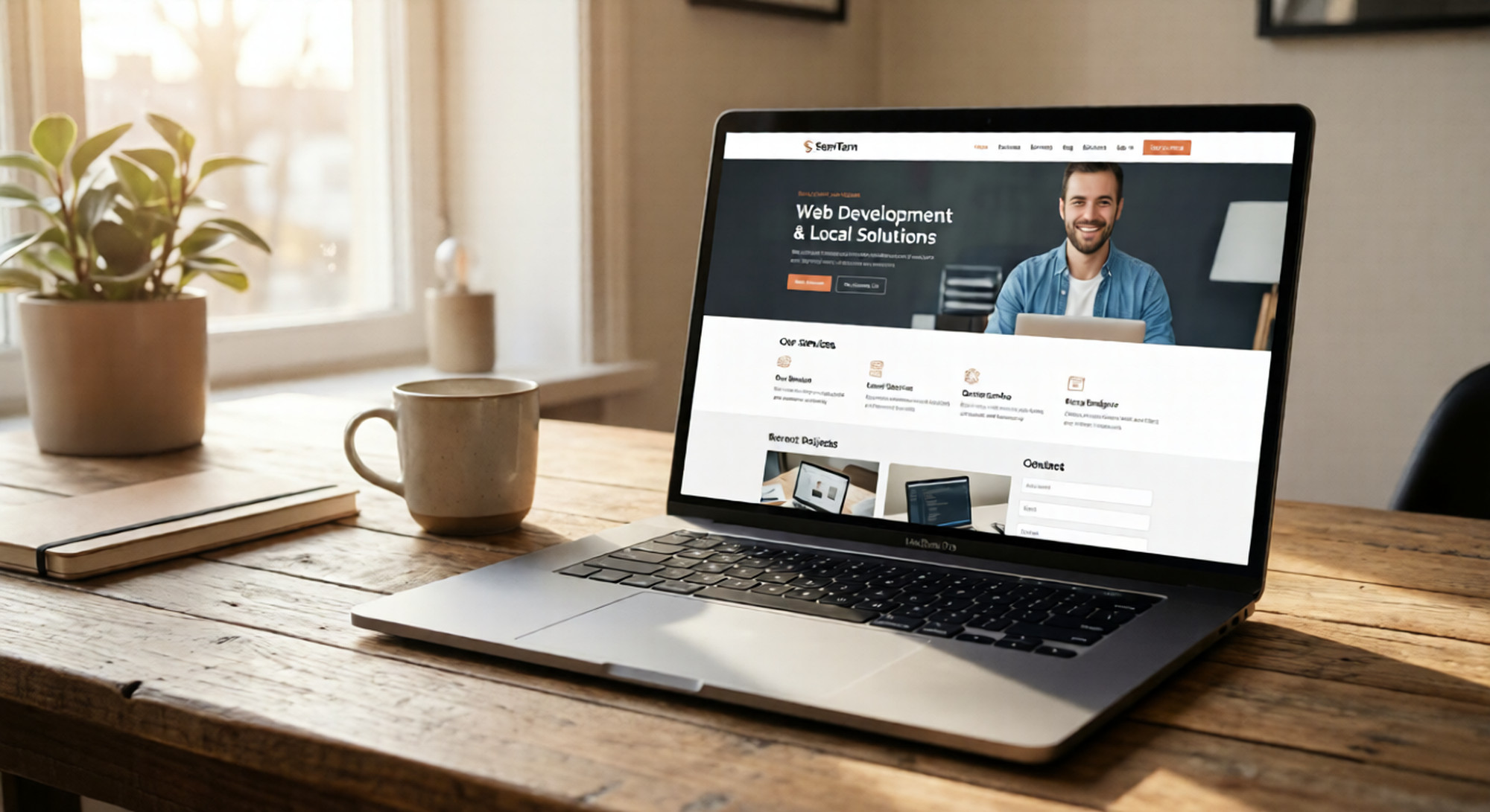 Création de site internet vitrine professionnel au design épuré sur un ordinateur portable pour artisan et PME.